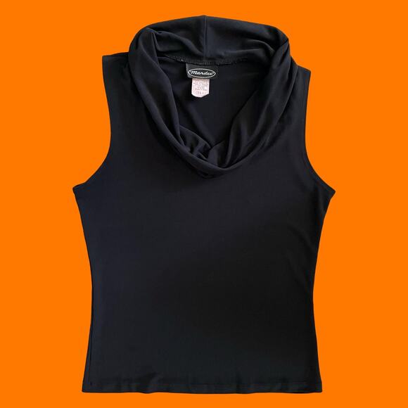 90's vintage black slinky cowl neck bodycon tank top LARGE mandee - Picture 1 of 5